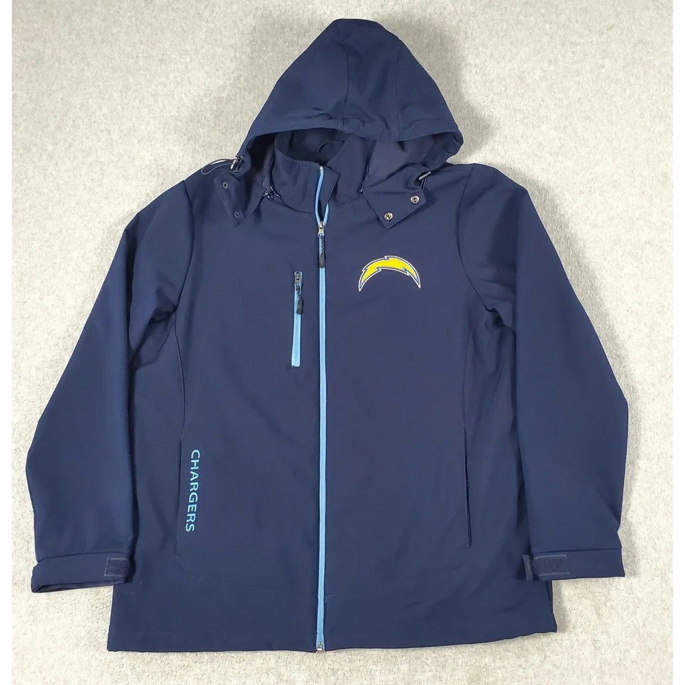 NFL Los Angeles Chargers Jacket Mens Large Softshell Hooded Navy Blue Full Zip